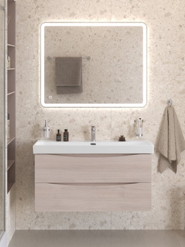 Мебель для ванной комнаты BelBagno Marino-cer-n 100 подвесная, rovere grigio, раковина BB-8078-100