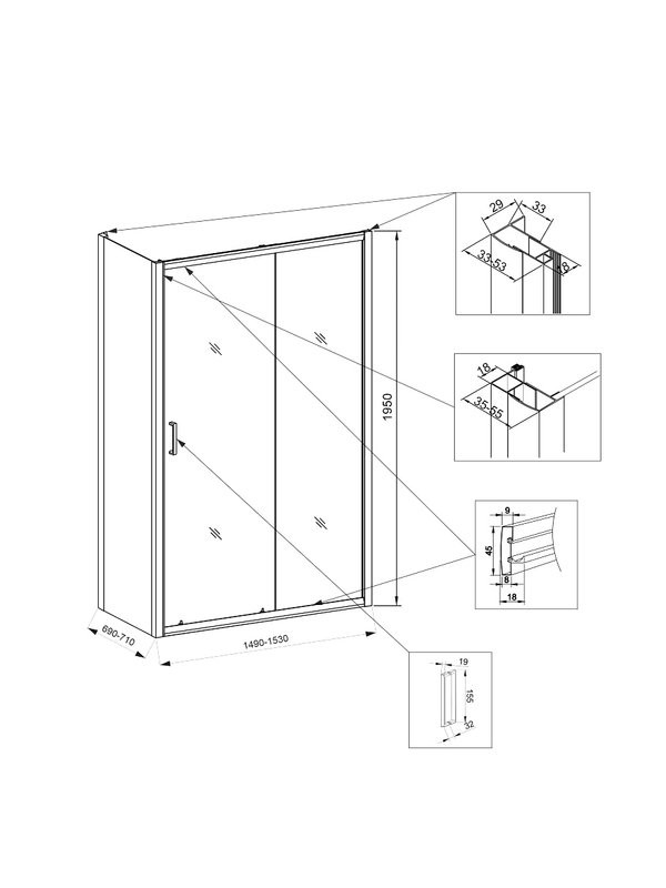 Душевой уголок Veconi Rovigo RV-046 150x70x195, профиль матовый хром, стекло прозрачное