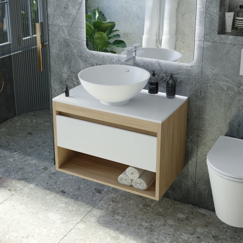 Тумба с раковиной Teymi Ritta 65 дуб эврика, матовая белая, раковина Lina kuppi D40