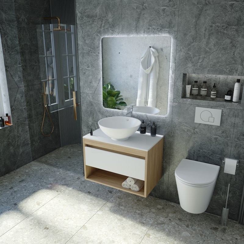 Тумба с раковиной Teymi Ritta 65 дуб эврика, матовая белая, раковина Lina kuppi D40