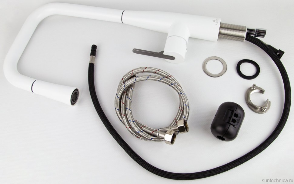 Смеситель для кухни Kaiser Claro 22144-24 белый матовый и вороненая сталь