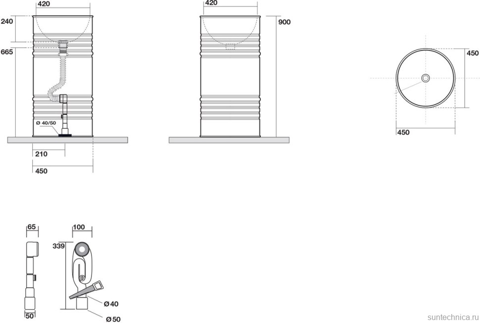 Раковина Kerasan Artwork Barrel 4742K01 45 см, белая