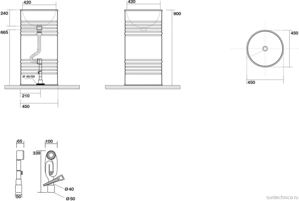 Раковина Kerasan Artwork Barrel 4742K01 45 см, белая