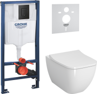 Комплект Унитаз подвесной VitrA Shift 7742B003-0075 белый глянцевый + Крышка Integra Square 191-003-009 с микролифтом + Звукоизоляция Grohe + Инсталляция Solido 38811KF0 3 в 1 с кнопкой смыва