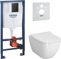 Комплект Унитаз подвесной VitrA Shift 7742B003-0075 белый глянцевый + Крышка Integra Square 191-003-009 с микролифтом + Звукоизоляция Grohe + Инсталляция Solido 38811KF0 3 в 1 с кнопкой смыва