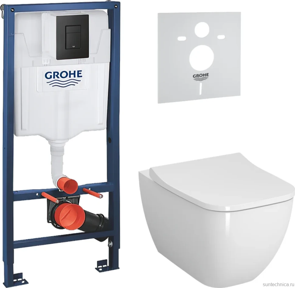 Комплект Унитаз подвесной VitrA Shift 7742B003-0075 белый глянцевый + Крышка Integra Square 191-003-009 с микролифтом + Звукоизоляция Grohe + Инсталляция Solido 38811KF0 3 в 1 с кнопкой смыва