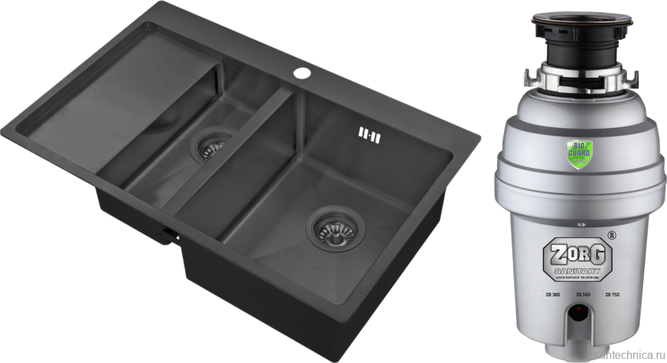 Комплект Мойка Zorg Inox PVD 5178-2-R grafit + Измельчитель Inox D