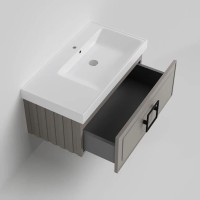 Тумба под раковину La Fenice CUBO Cappuccino бежевая матовая 90 см Черная ручка