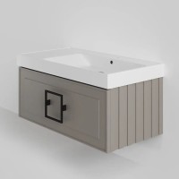Тумба под раковину La Fenice CUBO Cappuccino бежевая матовая 90 см Черная ручка