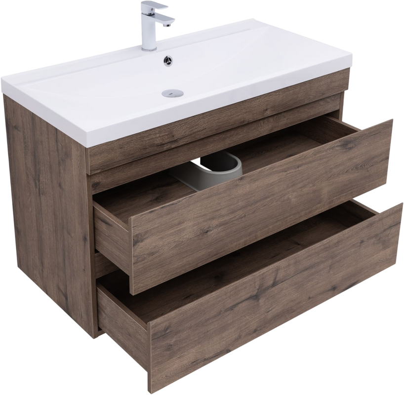 Тумба под раковину без столешницы Aquanet Нота new 100 подвесная, дуб веллингтон табак