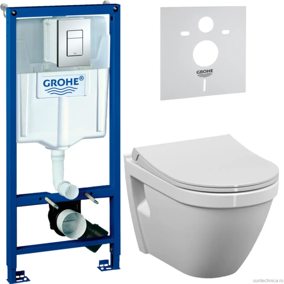 Комплект Унитаз подвесной VitrA S50 + Крышка + Инсталляция Grohe Rapid SL 38772001 3 в 1 с кнопкой смыва + Звукоизоляция
