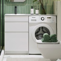 Тумба с раковиной Aqwella Duet 53 L напольная, под стиральную машину, белая