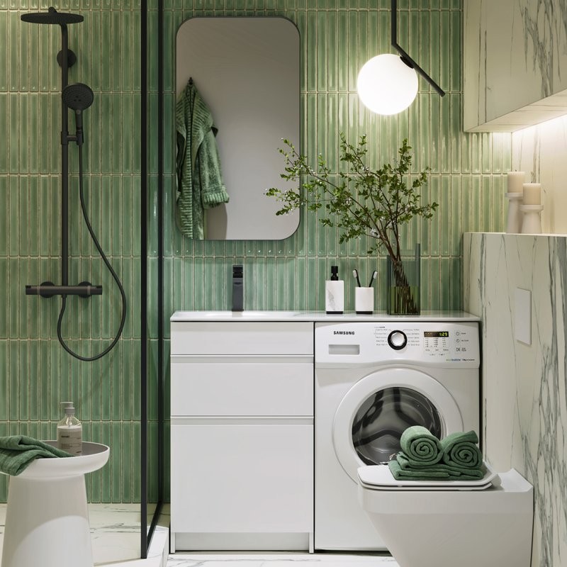 Тумба с раковиной Aqwella Duet 53 L напольная, под стиральную машину, белая