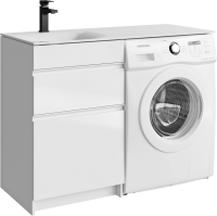 Тумба с раковиной Aqwella Duet 53 L напольная, под стиральную машину, белая