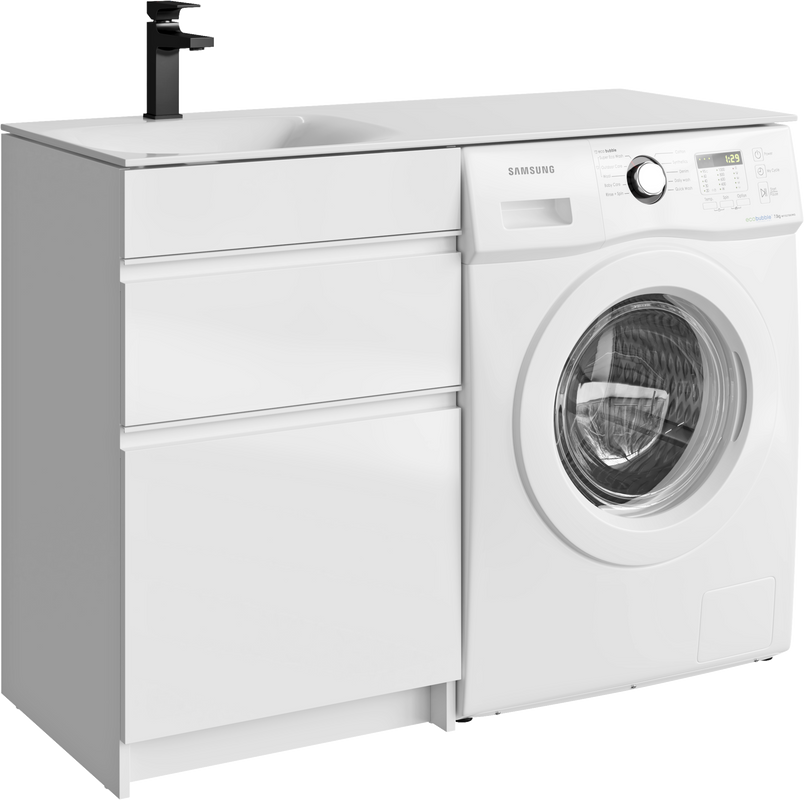 Тумба с раковиной Aqwella Duet 53 L напольная, под стиральную машину, белая