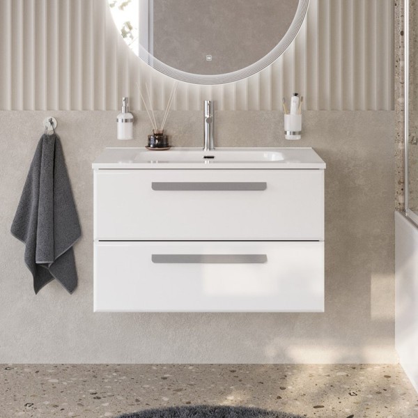 Тумба с раковиной Cezares Eco Cer-N 80 bianco opaco, раковина Duet 80, ручки серые