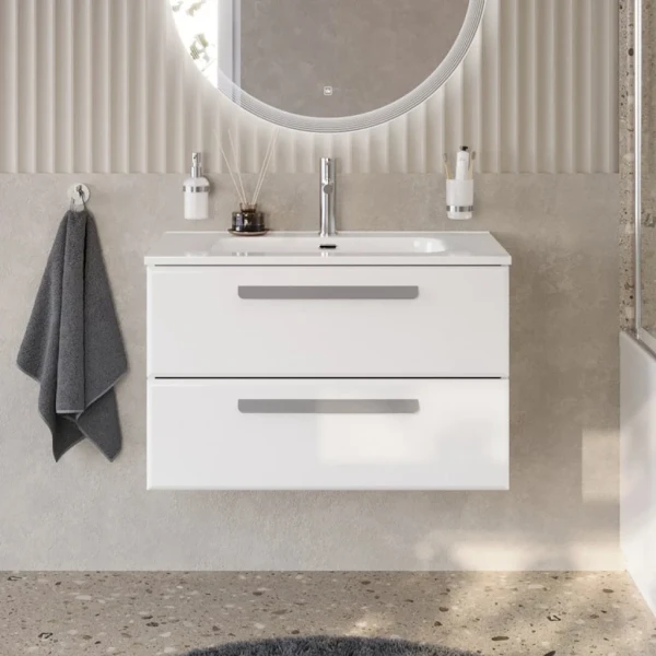 Тумба с раковиной Cezares Eco Cer-N 80 bianco opaco, раковина Duet 80, ручки серые