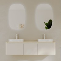 Тумба с раковиной Black&White 160 подвесная, глянцевая бежевая, две раковины