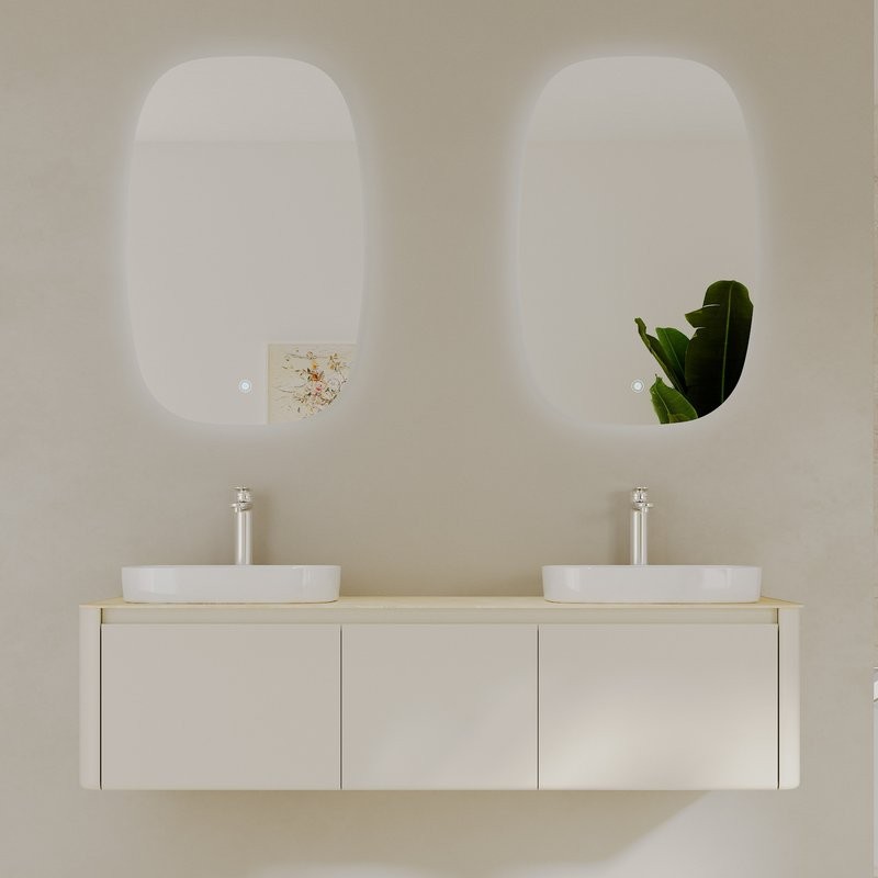 Тумба с раковиной Black&White 160 подвесная, глянцевая бежевая, две раковины