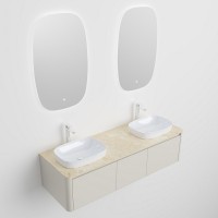 Тумба с раковиной Black&White 160 подвесная, глянцевая бежевая, две раковины