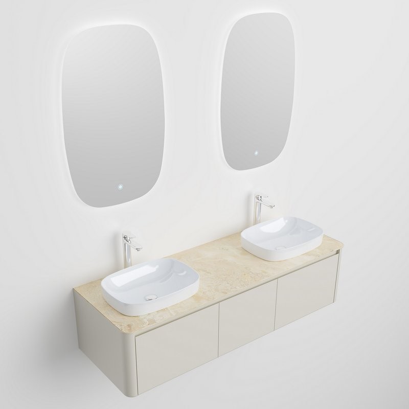 Тумба с раковиной Black&White 160 подвесная, глянцевая бежевая, две раковины