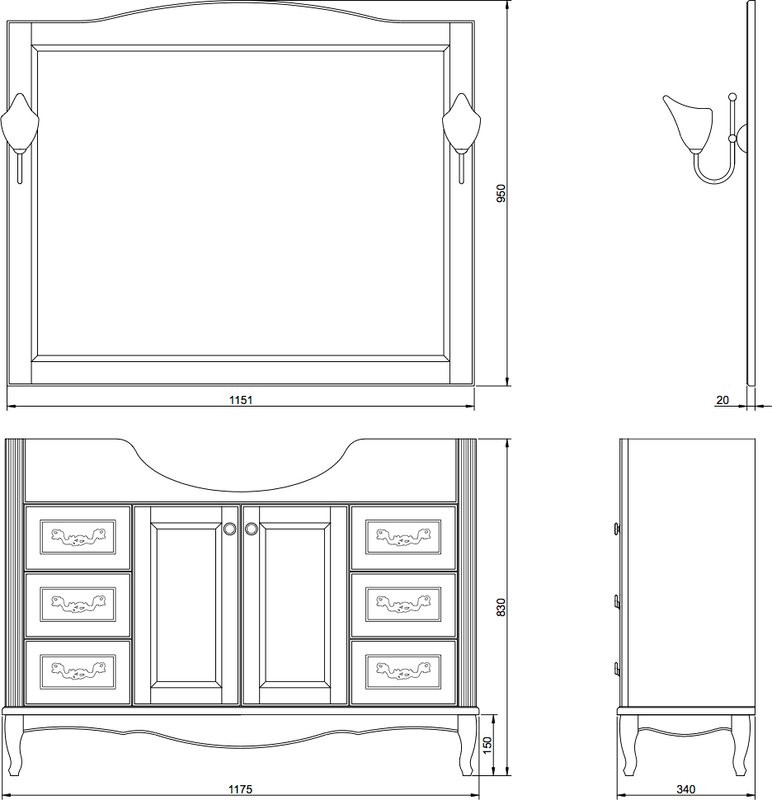 Мебель для ванной комнаты ValenHouse Эллина 120 кальяри, фурнитура хром