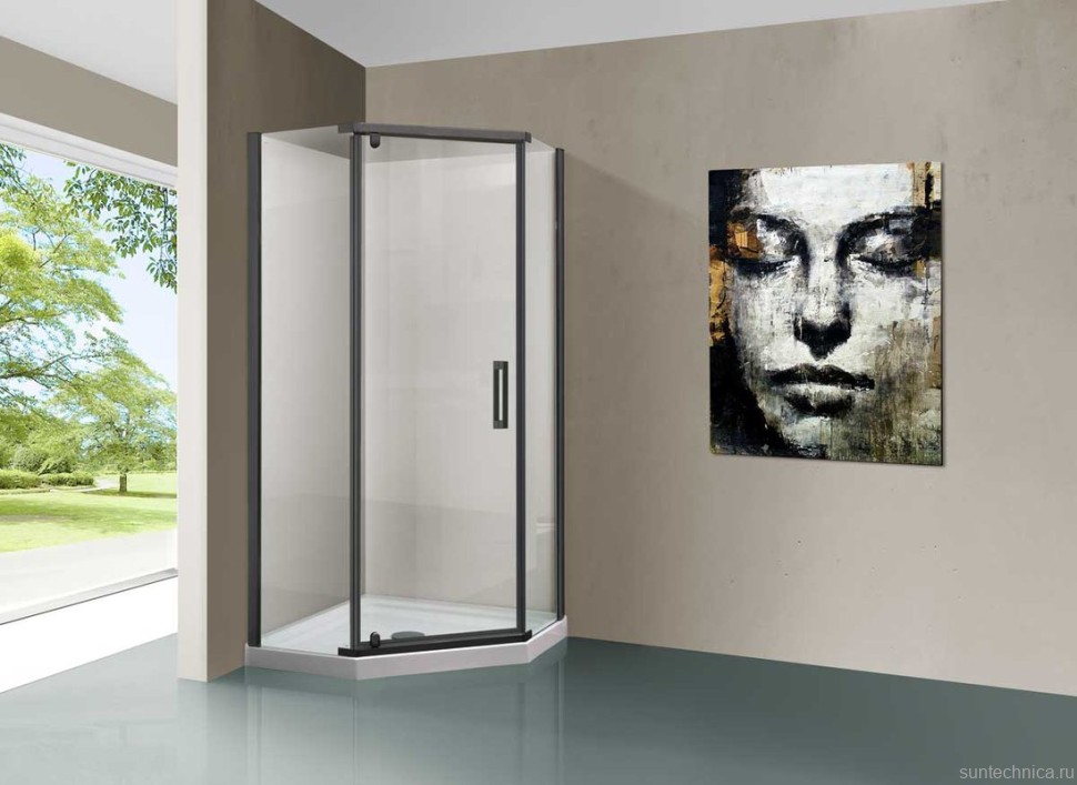 Душевой уголок Vincea Stresa VSP-1S100CLGM 100x100, профиль вороненая сталь, стекло прозрачное