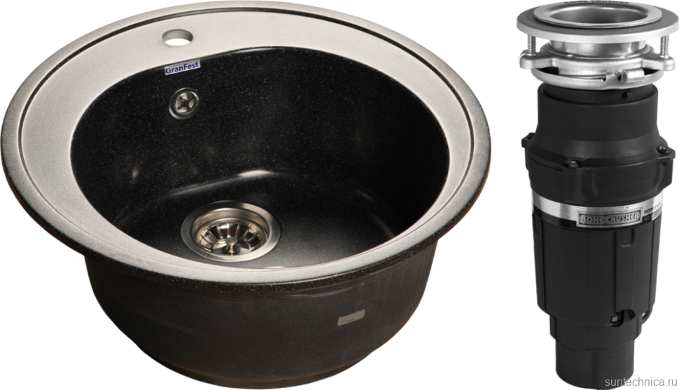 Комплект Мойка GranFest Rondo GF-R510 черная + Измельчитель Bone Crusher BC 610-AS