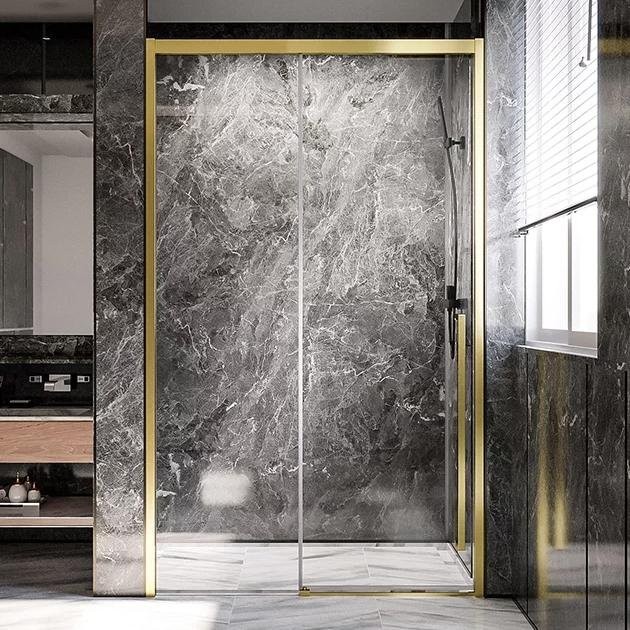 Дверь для душевого уголка Veconi Premium Trento PTD-30G 130 см, профиль брашированное золото, стекло прозрачное