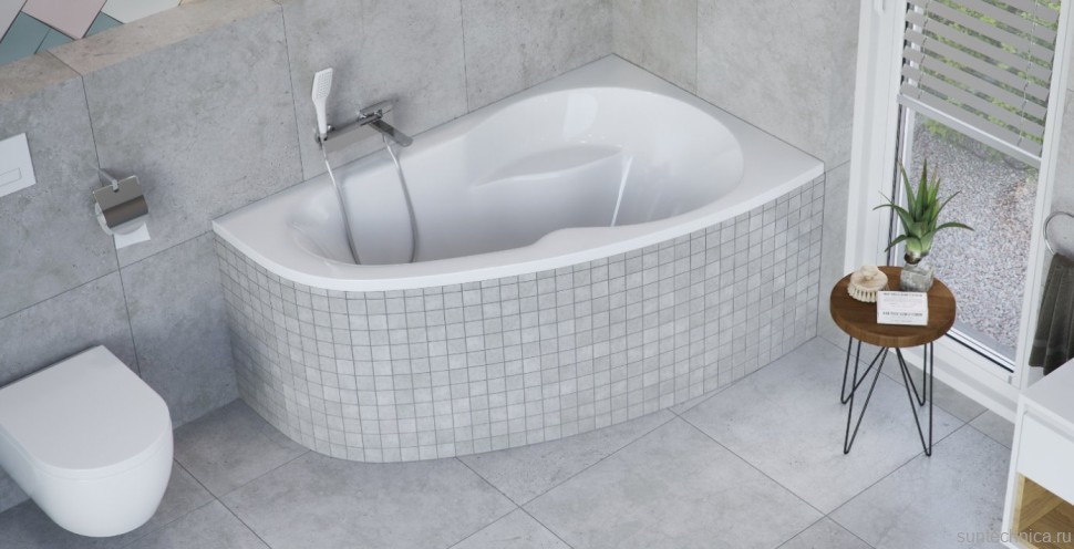 Акриловая ванна Excellent Newa R 160x95 см, угловая, правая, пристенная, белая, асимметричная, с каркасом, с сиденьем