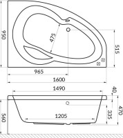 Акриловая ванна Excellent Newa R 160x95 см, угловая, правая, пристенная, белая, асимметричная, с каркасом, с сиденьем
