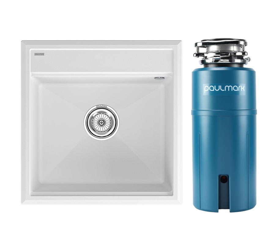 Комплект Мойка Paulmark Stepia 50 PM115051-WH белая + Измельчитель Intenso