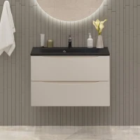 Тумба с раковиной BelBagno Marino 80 подвесная, crema opaco, черная раковина