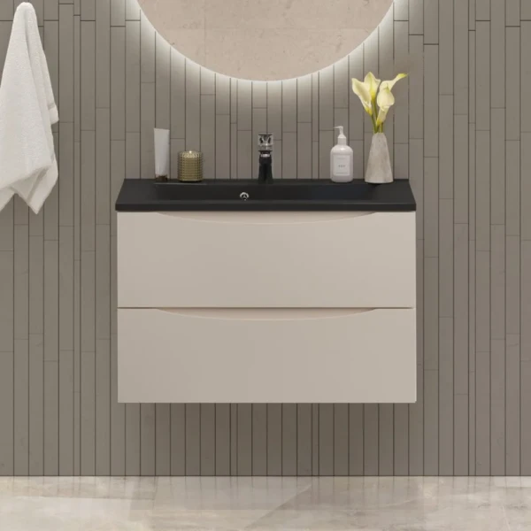 Тумба с раковиной BelBagno Marino 80 подвесная, crema opaco, черная раковина