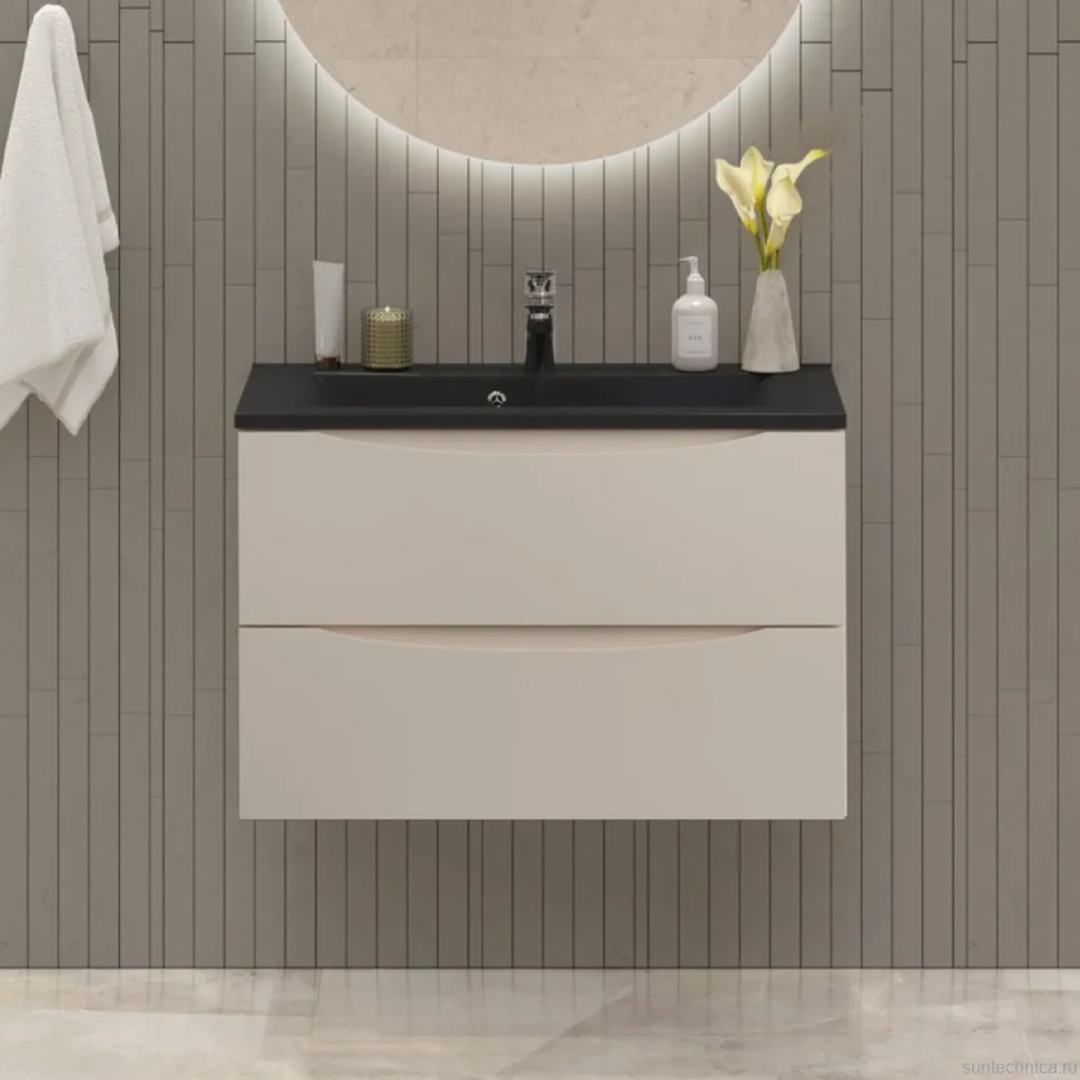 Тумба с раковиной BelBagno Marino 80 подвесная, crema opaco, черная раковина