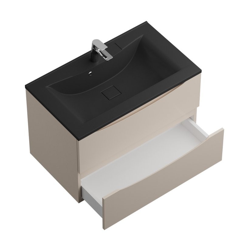 Тумба с раковиной BelBagno Marino 80 подвесная, crema opaco, черная раковина