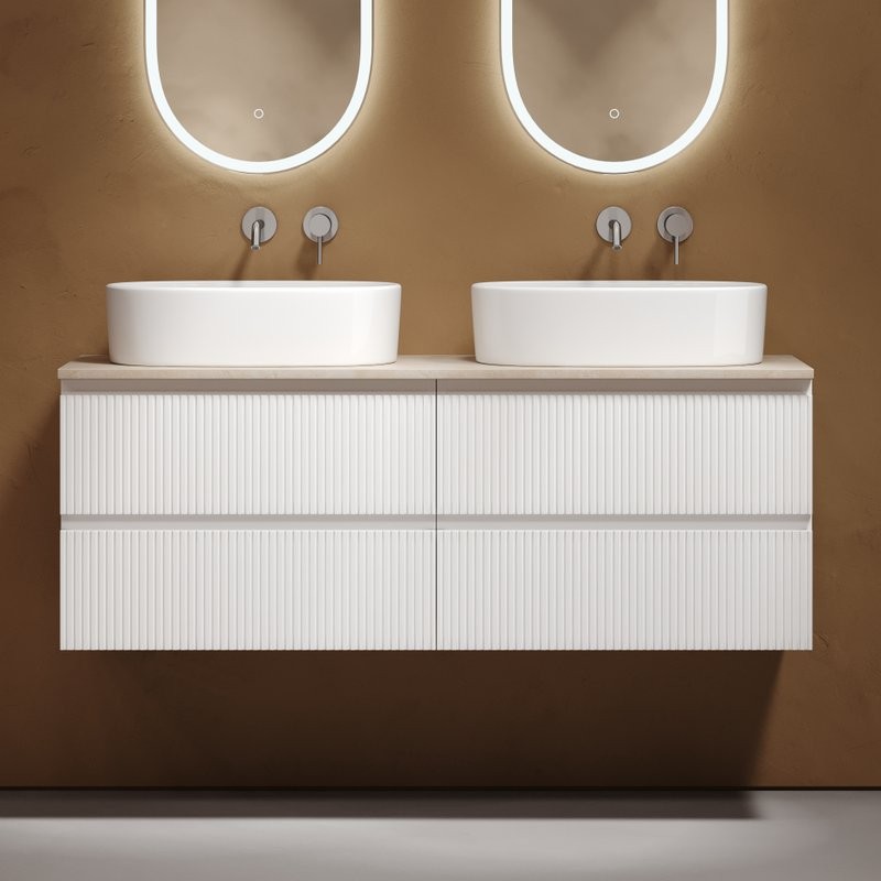 Тумба с раковиной Sancos Snob T 140 bianco, столешница бежевая TT140A2, раковина CN6075