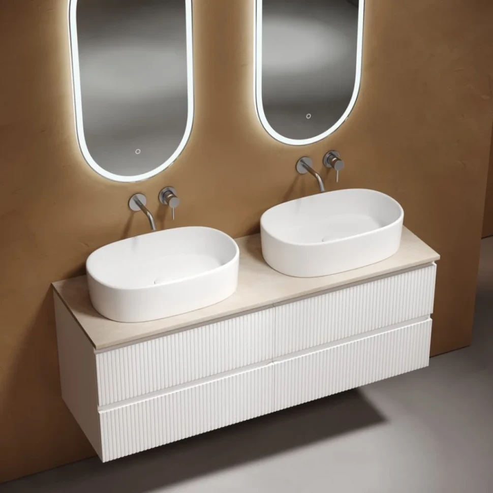 Тумба с раковиной Sancos Snob T 140 bianco, столешница бежевая TT140A2, раковина CN6075