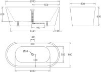 Акриловая ванна BelBagno BB71-1700 170x80 см, отдельностоящая, белая, овальная, с каркасом, со сливом-переливом