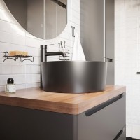 Мебель для ванной комнаты STWORKI Берген 80 серая с темной столешницей, с раковиной на выбор