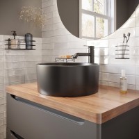 Мебель для ванной комнаты STWORKI Берген 80 серая с темной столешницей, с раковиной на выбор