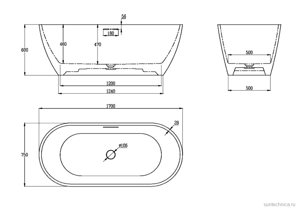 Ванна из искусственного камня AltroBagno Bruna 090205 170x75 см, отдельностоящая, овальная, на ножках, с донным клапаном, с подголовником