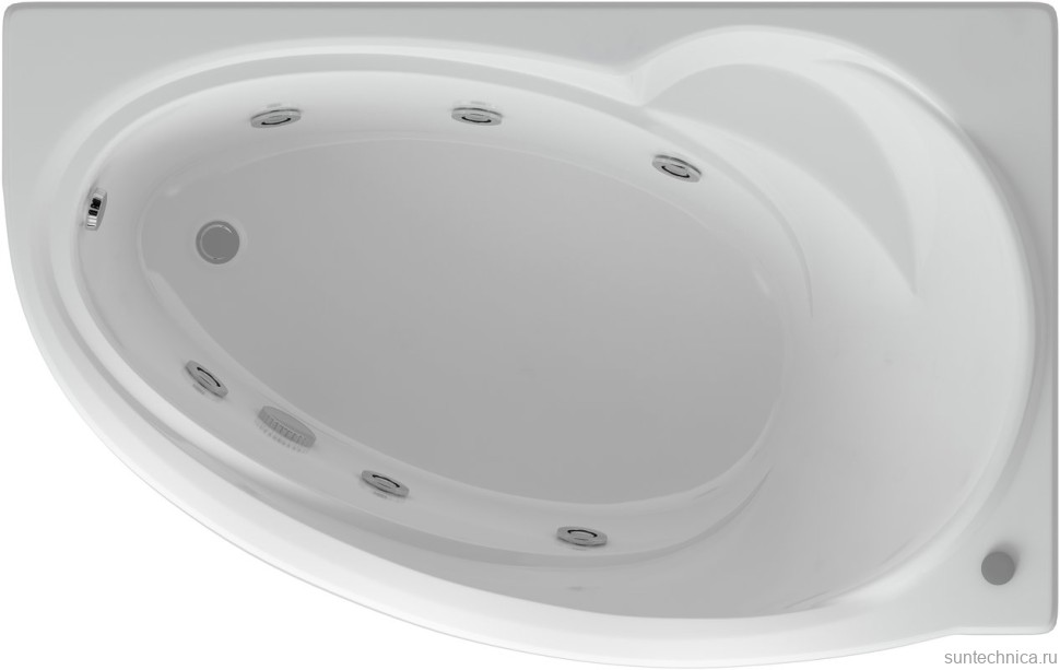 Акриловая ванна AQUATEK Бетта BET170-0000011 R 170x95 см, угловая, правая, пристенная, с гидромассажем, белая, асимметричная, с каркасом, с экраном, со сливом-переливом