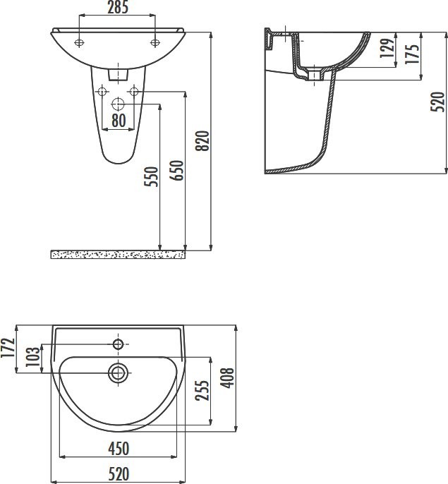 Раковина подвесная Creavit Oval TP155-00CB00E-0000 52 глянцевая белая