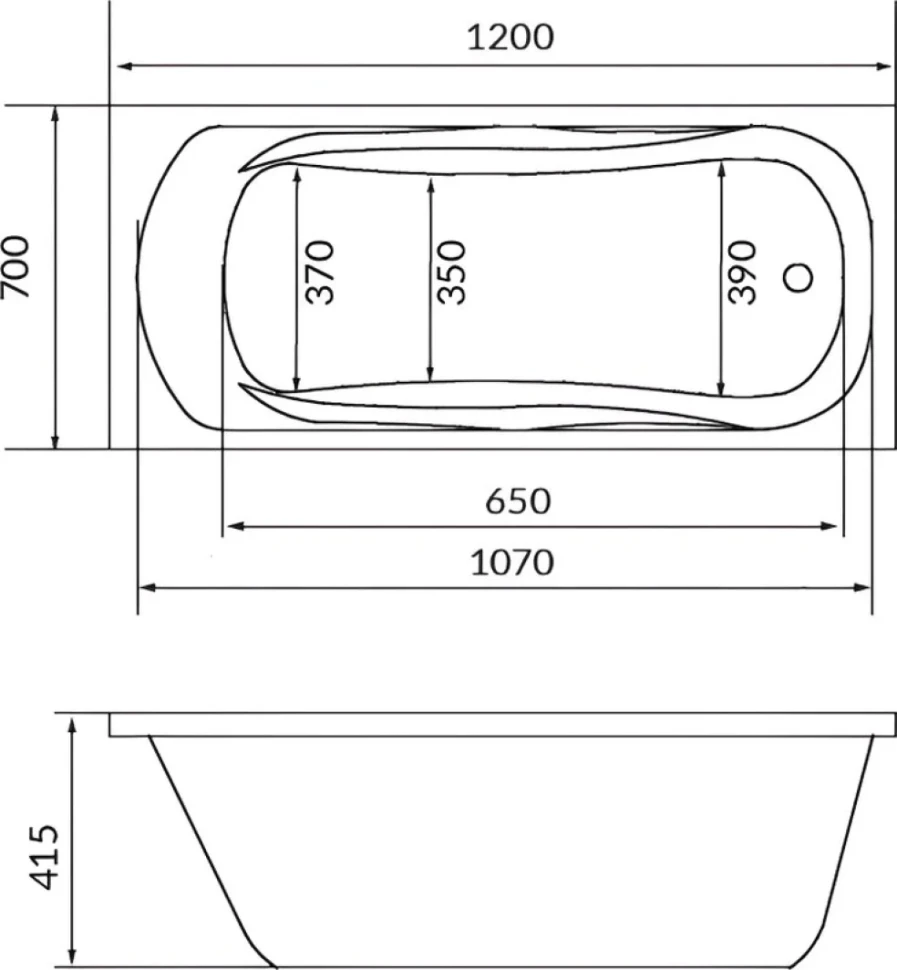 Акриловая ванна 1MarKa Classic 120x70 см, пристенная, белая, на ножках