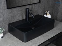Накладная раковина GID Geometrico Bm1344 61 матовая черная, прямоугольная, фаянс, с 1 отверстием под смеситель