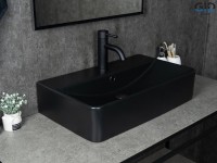 Накладная раковина GID Geometrico Bm1344 61 матовая черная, прямоугольная, фаянс, с 1 отверстием под смеситель