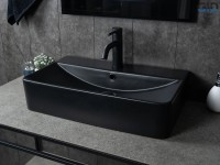 Накладная раковина GID Geometrico Bm1344 61 матовая черная, прямоугольная, фаянс, с 1 отверстием под смеситель