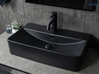 Накладная раковина GID Geometrico Bm1344 61 матовая черная, прямоугольная, фаянс, с 1 отверстием под смеситель