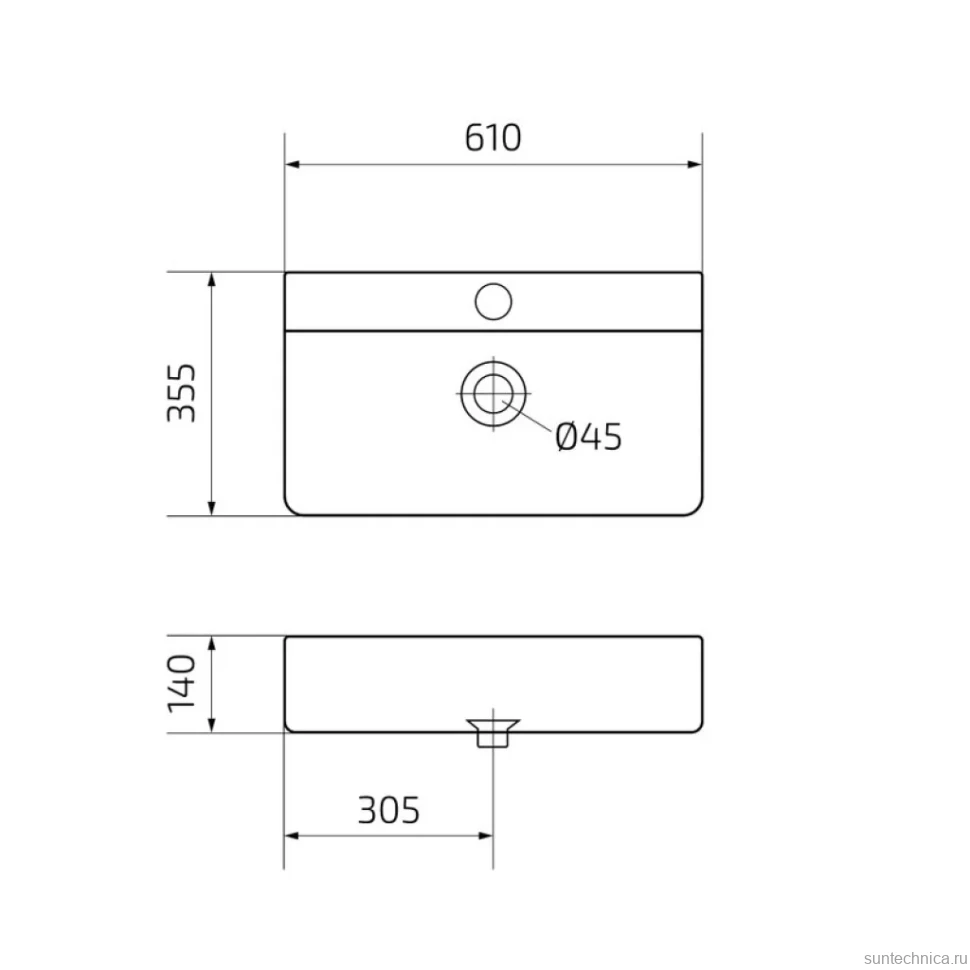 Накладная раковина GID Geometrico Bm1344 61 матовая черная, прямоугольная, фаянс, с 1 отверстием под смеситель